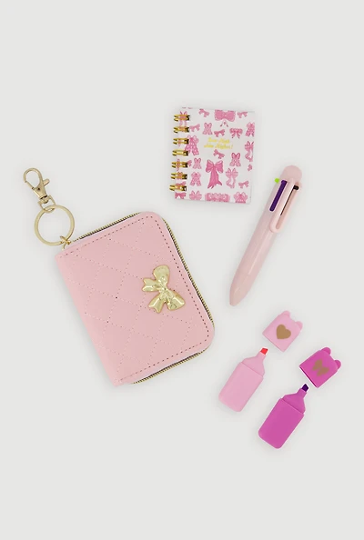 Girls Mini Quilted Faux Leather Keychain Pouch Set