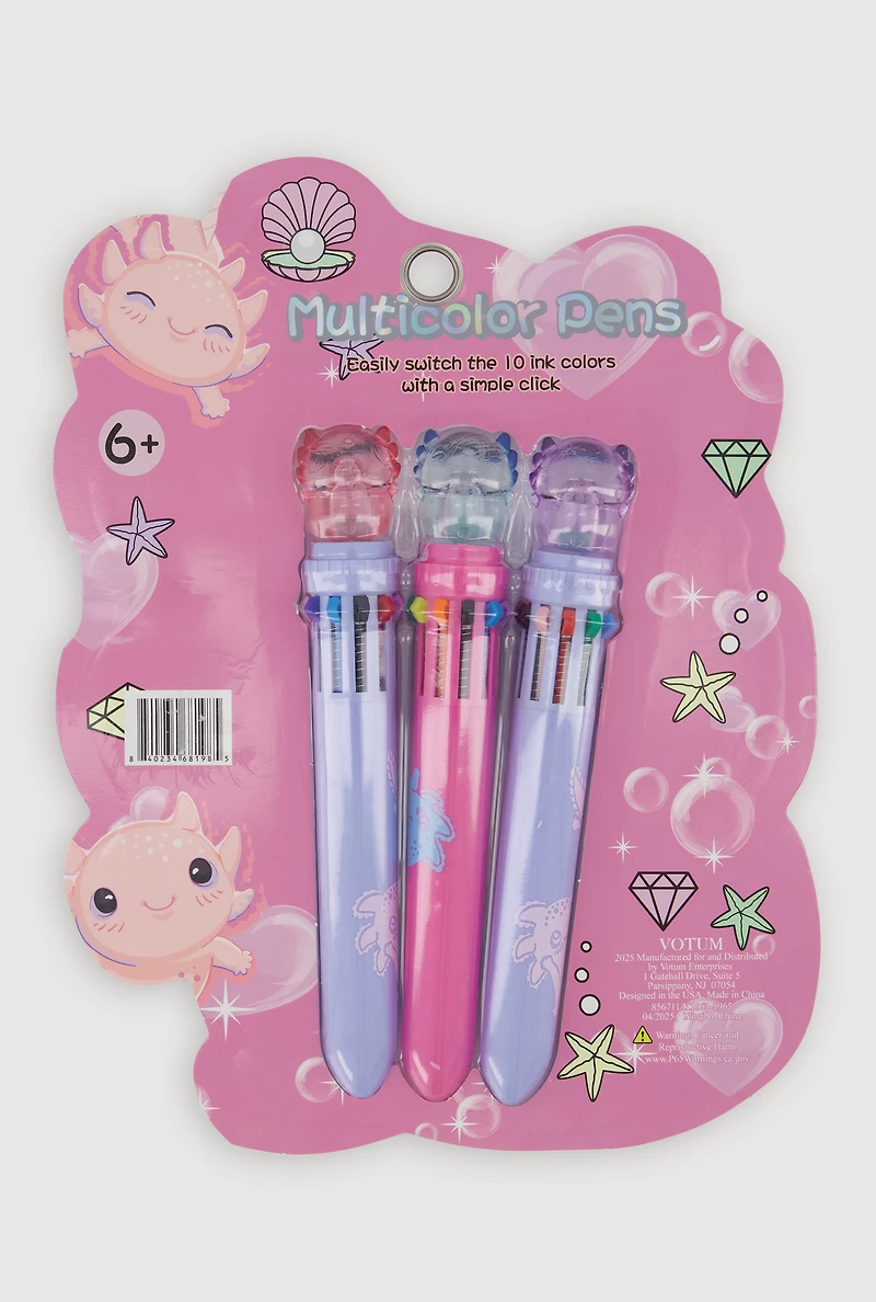 Axolotl 10 Ink Multicolor Pens 3 Pack, Multi