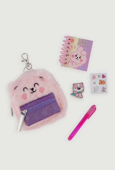 Womens Girls Mini Faux Fur Bear Backpack Set, Pink