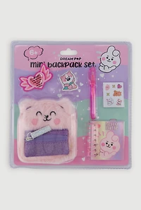 Womens Girls Mini Faux Fur Bear Backpack Set, Pink