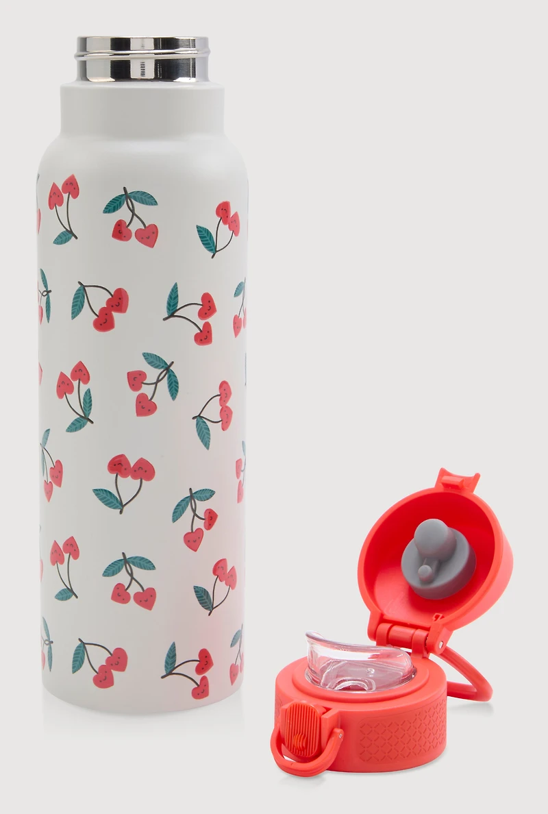 Cherry Heart Print Chill Flow Water Bottle, Multi