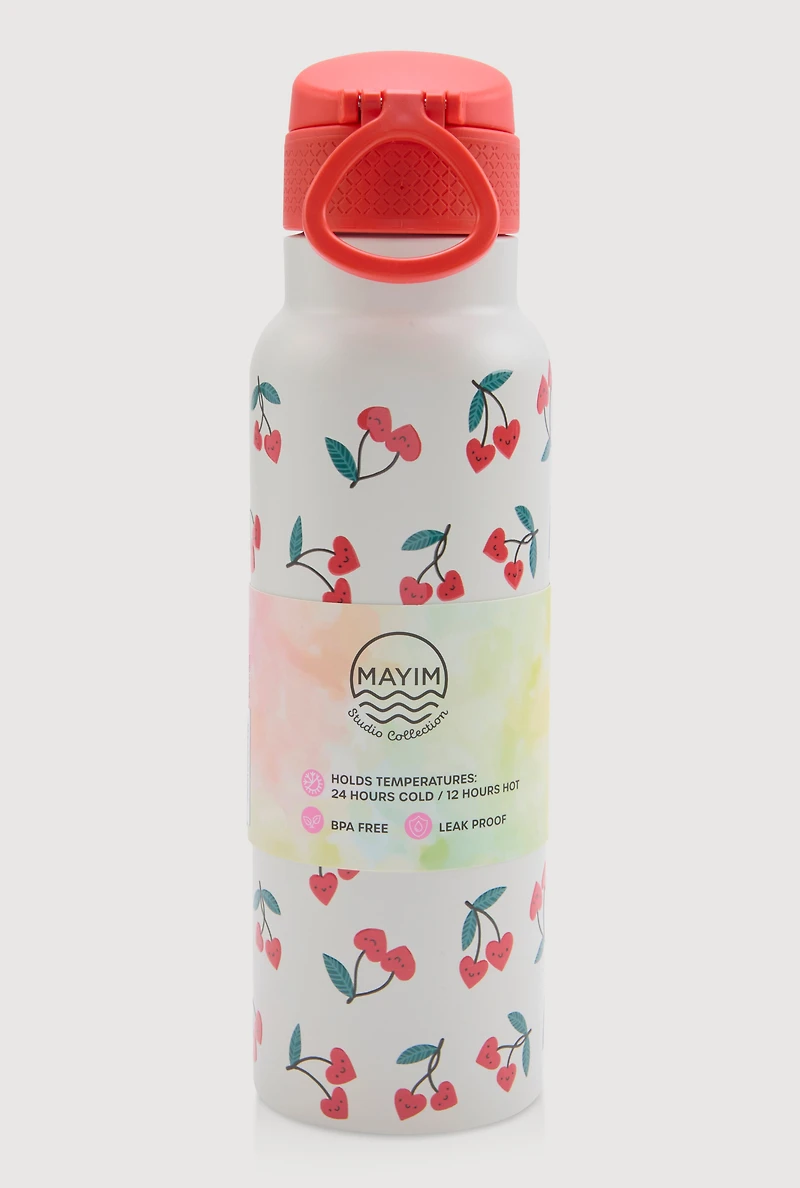 Cherry Heart Print Chill Flow Water Bottle, Multi