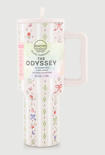 Floral Bow Sparkle Print Tumbler with Straw