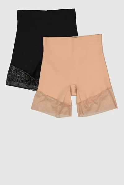 Womens High Waisted Lace Detail Shapewear Shorts 2 Pack, Multi, Size S