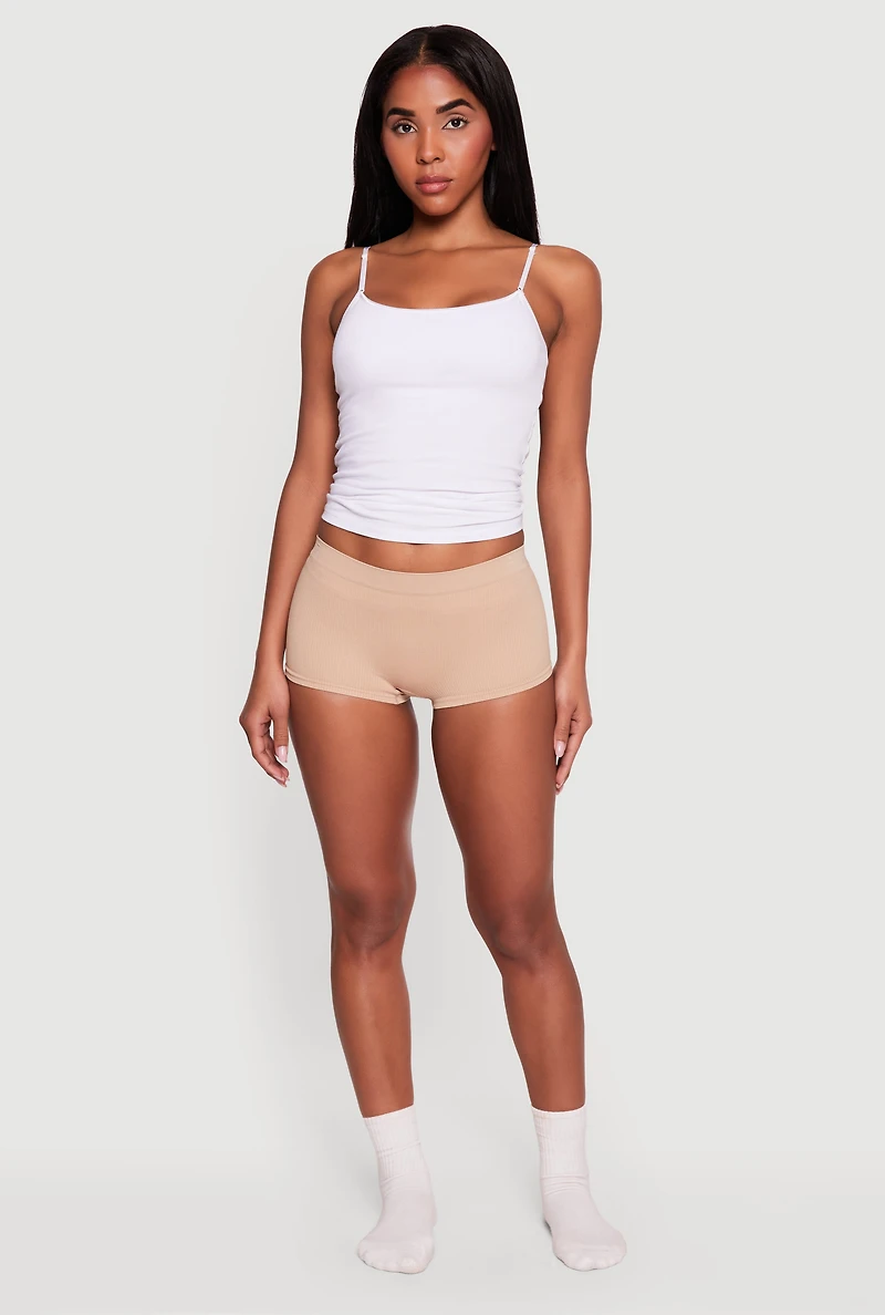 Seamless Ribbed Knit Solid Boyshort Underwear