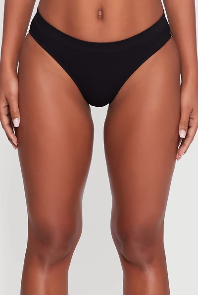 Solid Seamless Ribbed Knit Bikini Underwear