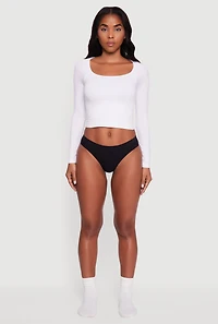 Solid Seamless Ribbed Knit Bikini Underwear