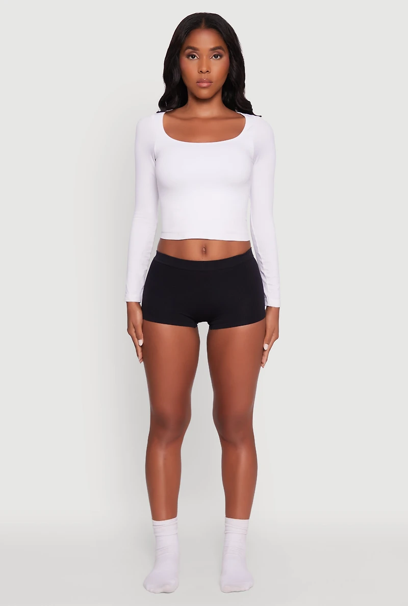 Solid Ribbed Knit Seamless Boyshort Panty