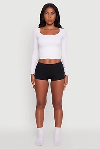 Solid Ribbed Knit Seamless Boyshort Panty