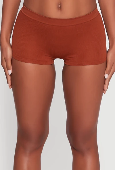 Solid Ribbed Knit Seamless Boyshort Panty