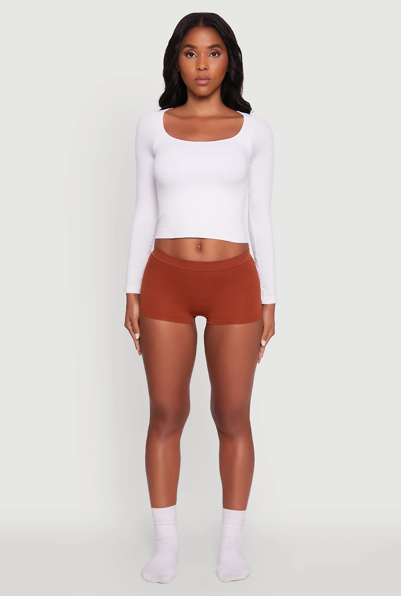 Solid Ribbed Knit Seamless Boyshort Panty