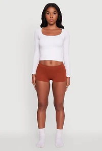 Solid Ribbed Knit Seamless Boyshort Panty