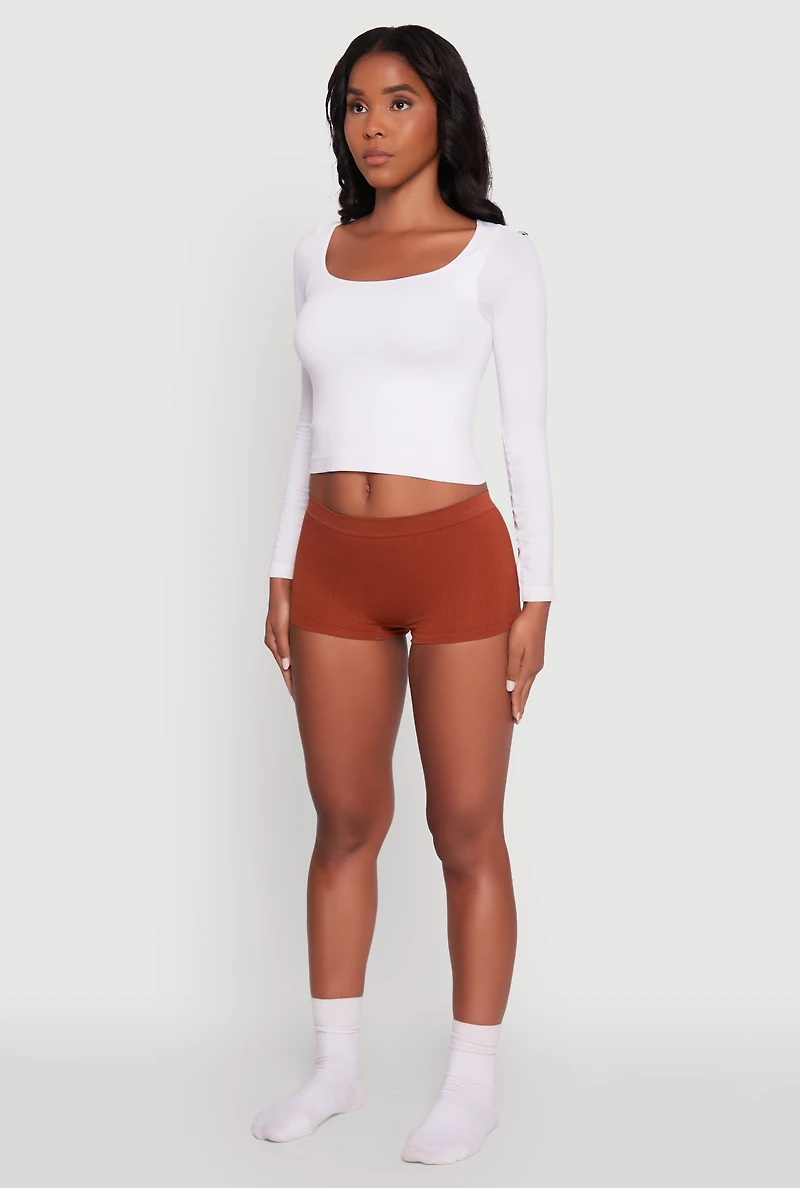 Solid Ribbed Knit Seamless Boyshort Panty