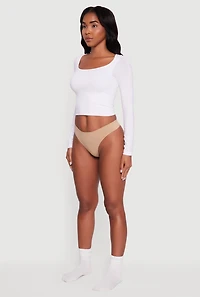 Womens Basic Seamless Thong Panty, Beige,