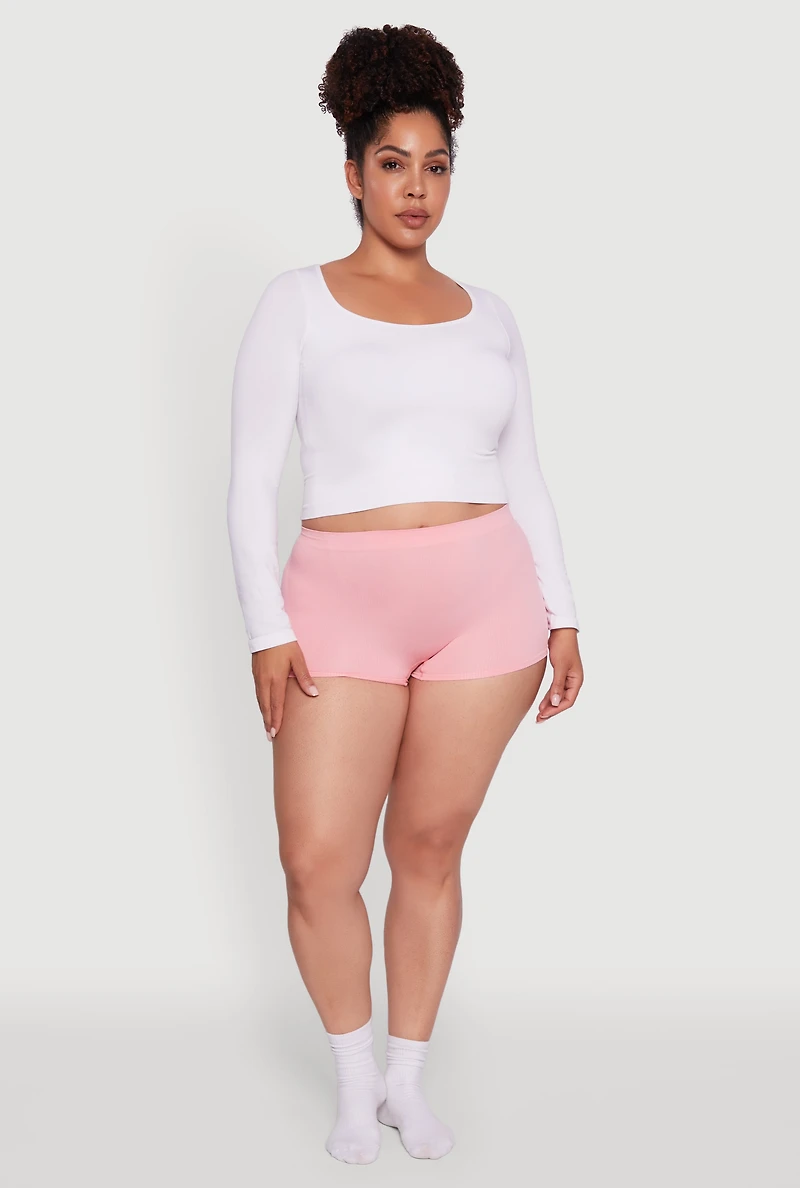 Plus Seamless Ribbed Knit Boyshot Panty