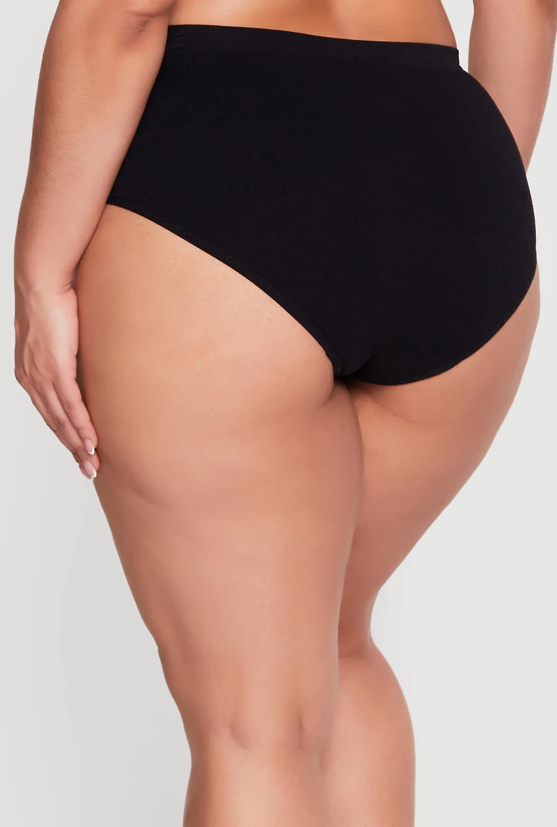 Plus Ribbed Knit Bikini Panty