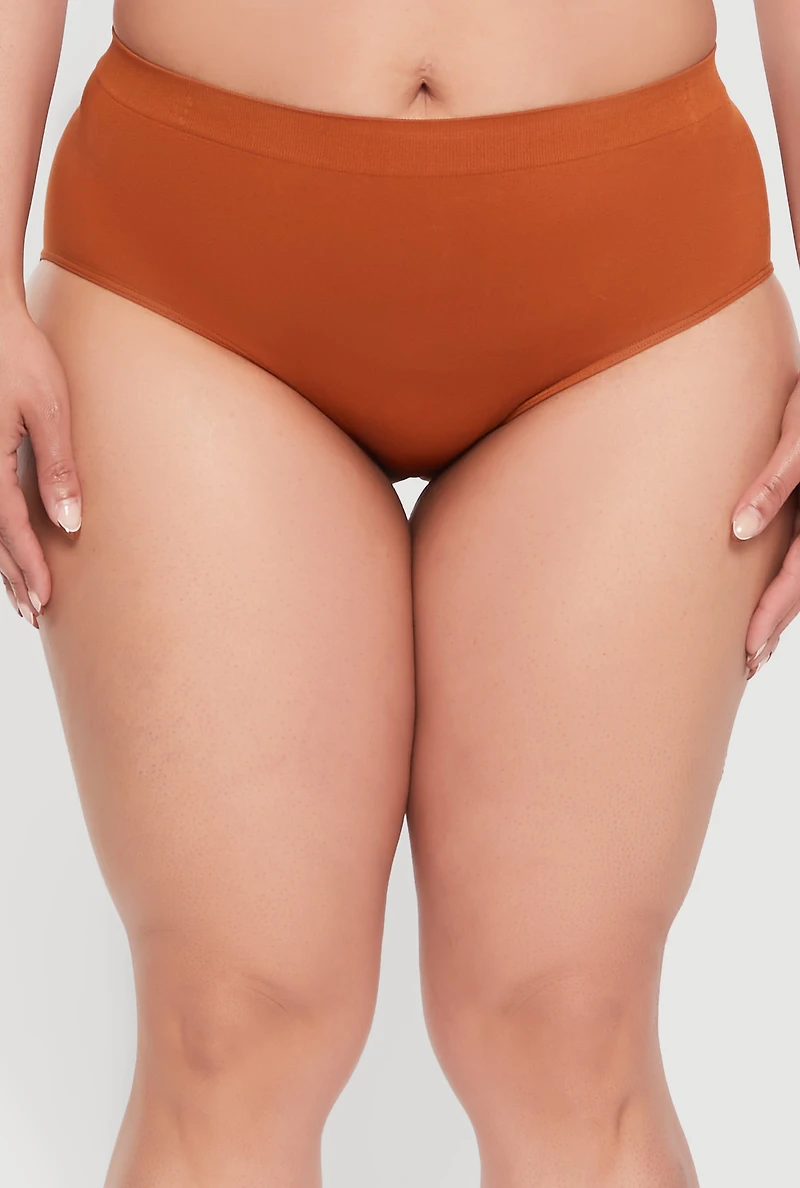 Womens Plus Size Seamless Bikini Panty, Brown, Size 3X