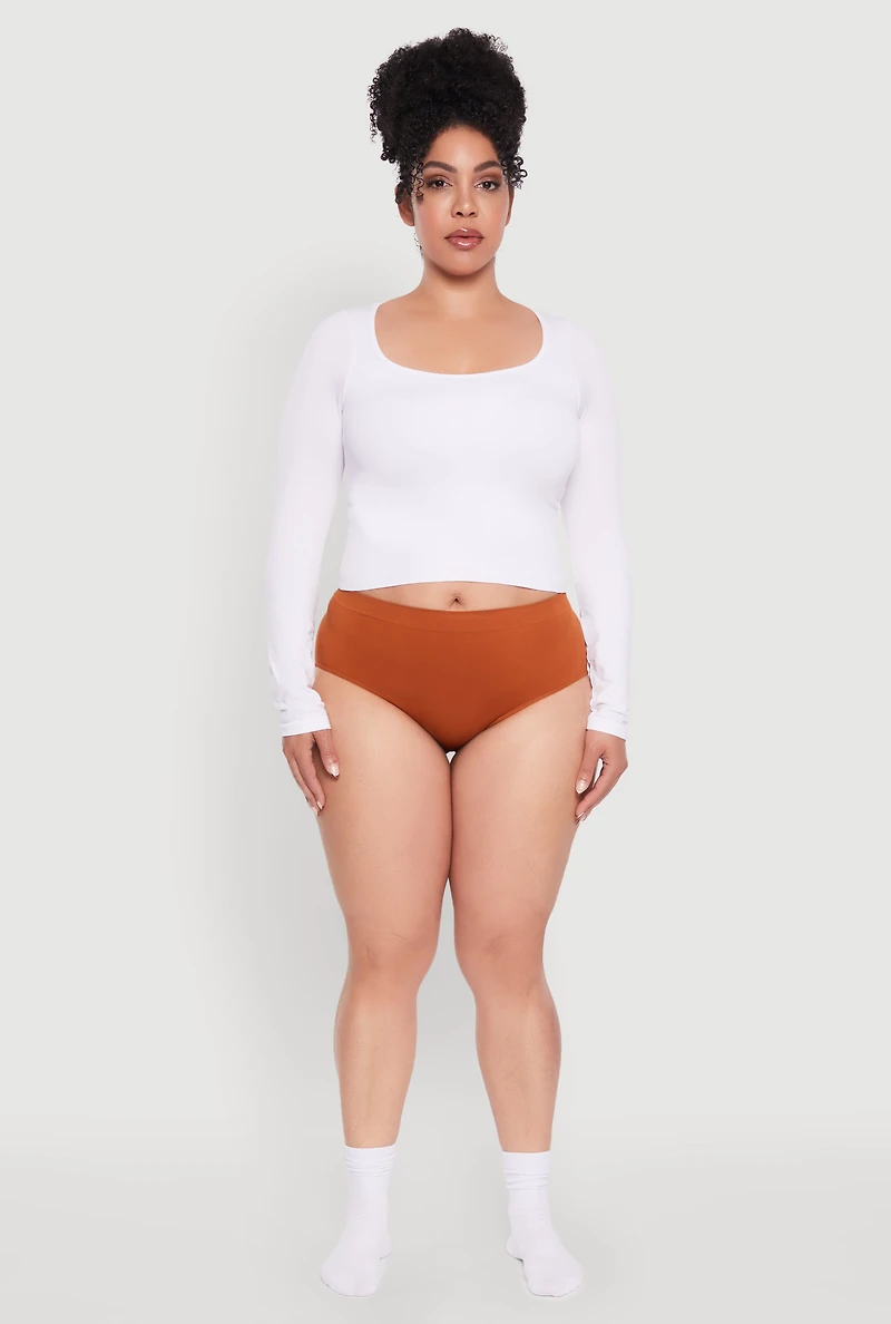 Womens Plus Size Seamless Bikini Panty, Brown, Size 3X