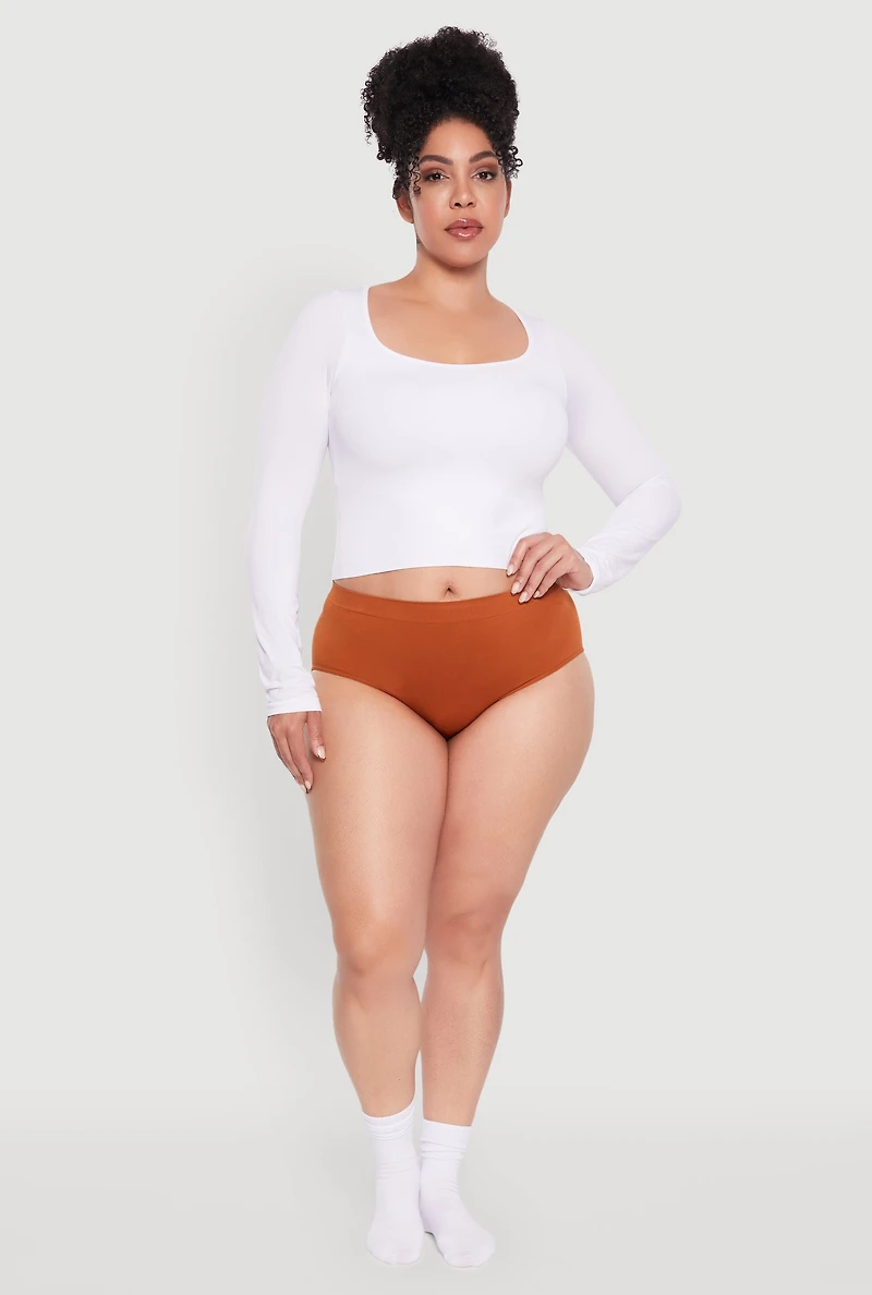 Womens Plus Size Seamless Bikini Panty, Brown, Size 3X