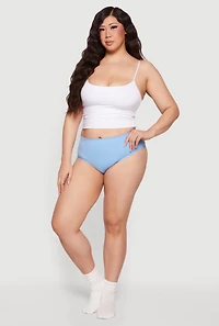 Plus Ribbed Knit High Waist Solid Bikini Panty
