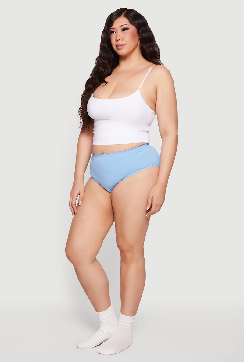 Plus Ribbed Knit High Waist Solid Bikini Panty