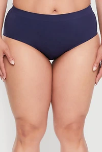 Womens Plus Size Solid Seamless Bikini Panty, Blue, Size 1X