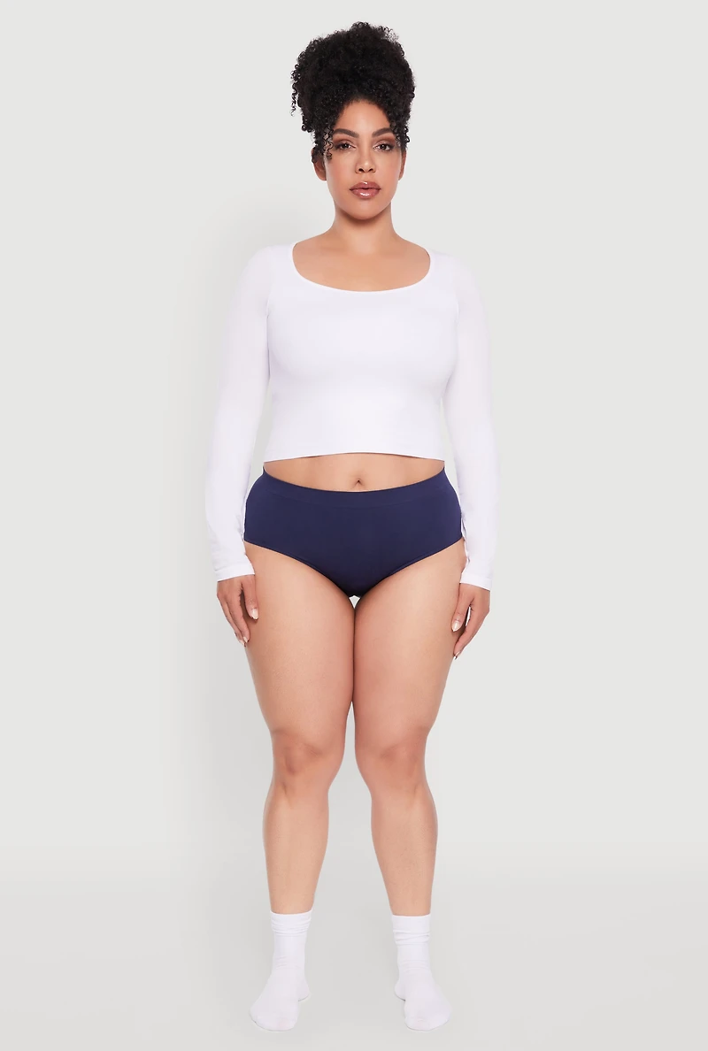 Womens Plus Size Solid Seamless Bikini Panty, Blue, Size 1X