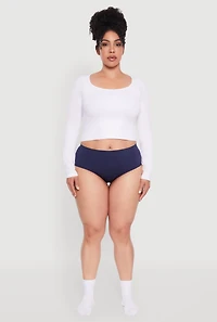 Womens Plus Size Solid Seamless Bikini Panty, Blue, Size 1X