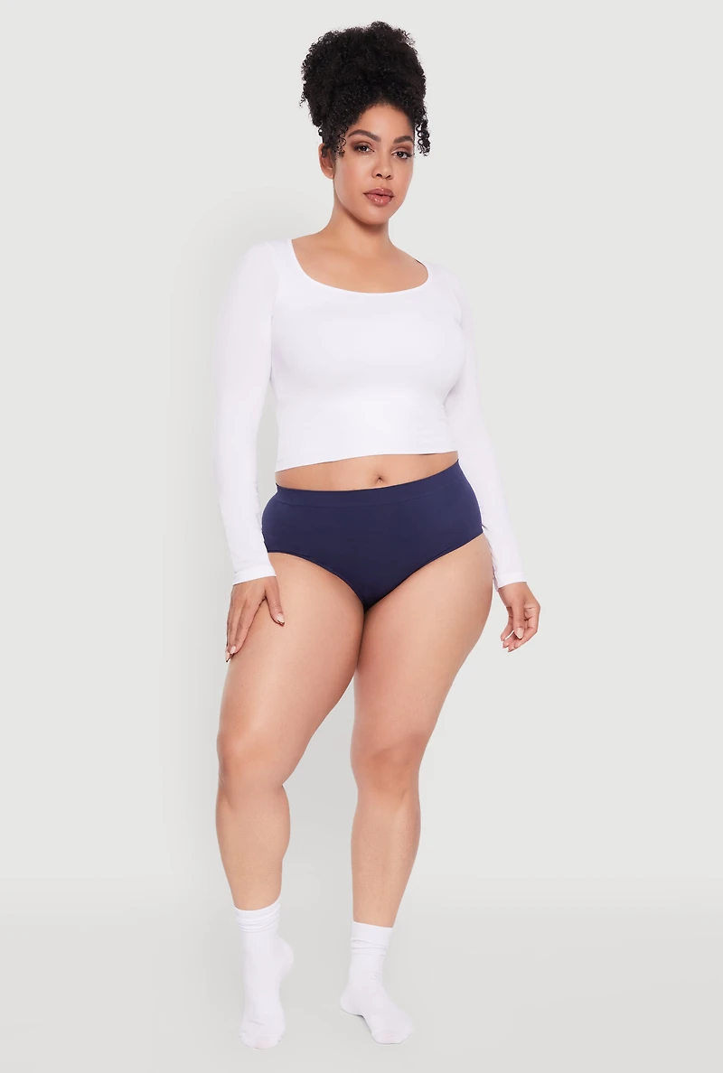 Womens Plus Solid Seamless Bikini Panty,