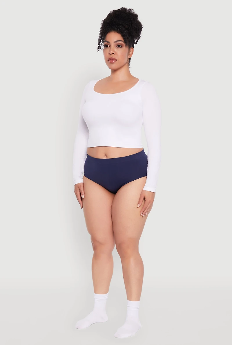 Womens Plus Solid Seamless Bikini Panty,