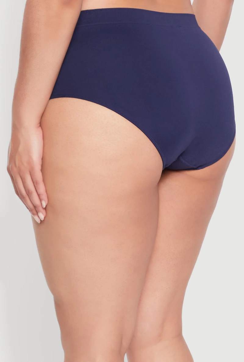 Womens Plus Size Solid Seamless Bikini Panty, Blue, Size 1X