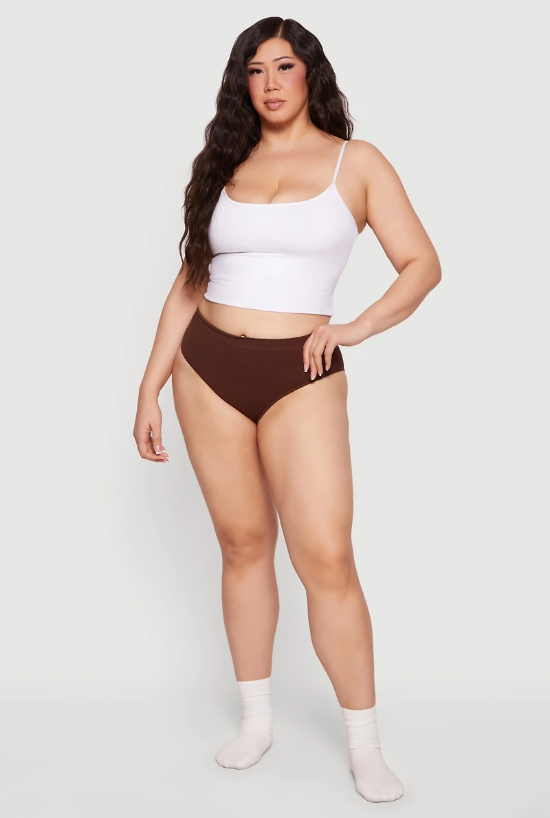 Plus Ribbed Knit Solid Bikini Panty