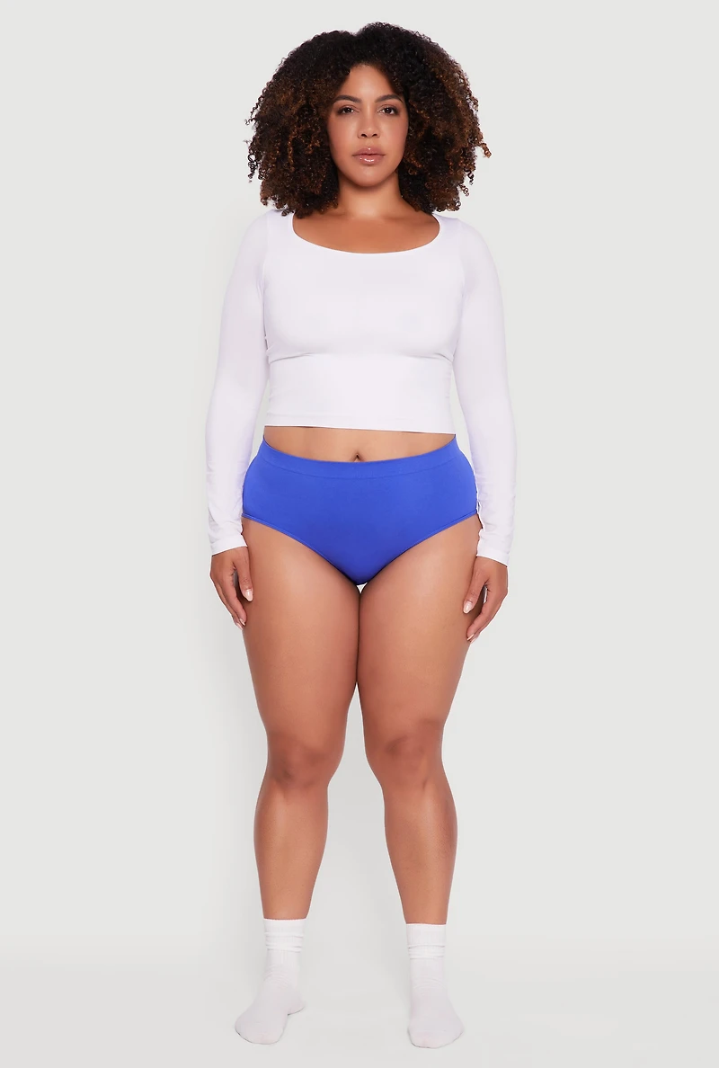 Plus High Waisted Seamless Solid Bikini Panty