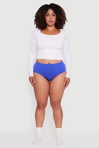 Plus High Waisted Seamless Solid Bikini Panty
