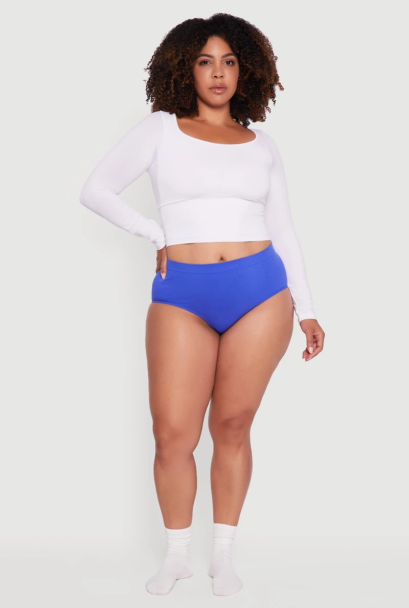 Plus High Waisted Seamless Solid Bikini Panty