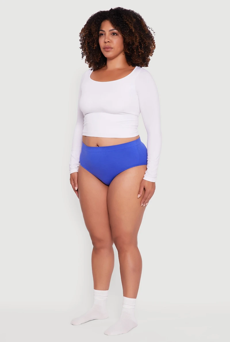 Plus High Waisted Seamless Solid Bikini Panty