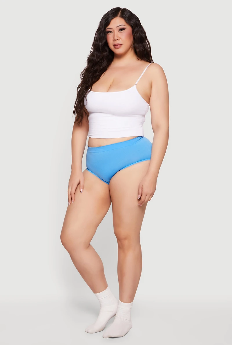 Plus Seamless Solid High Waisted Bikini Panty