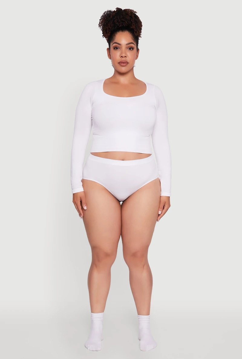 Plus High Waisted Seamless Basic Bikini Underwear