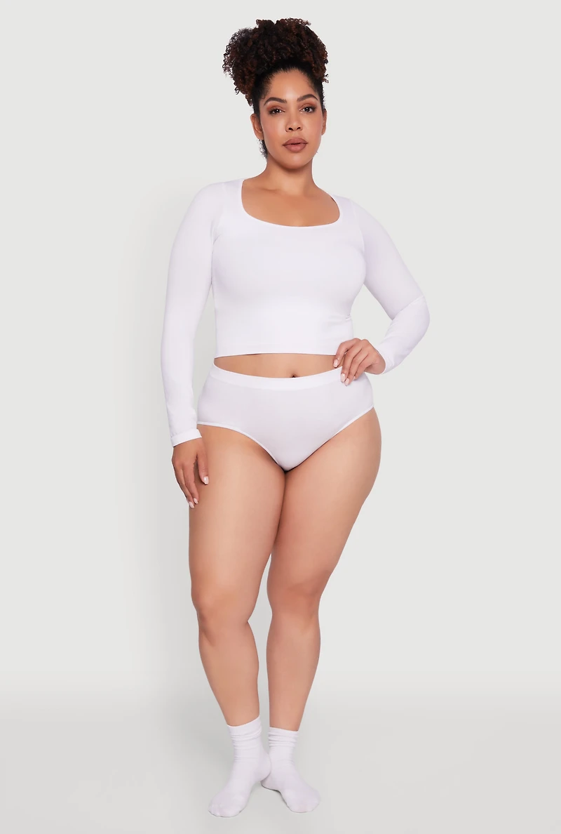 Plus High Waisted Seamless Basic Bikini Underwear