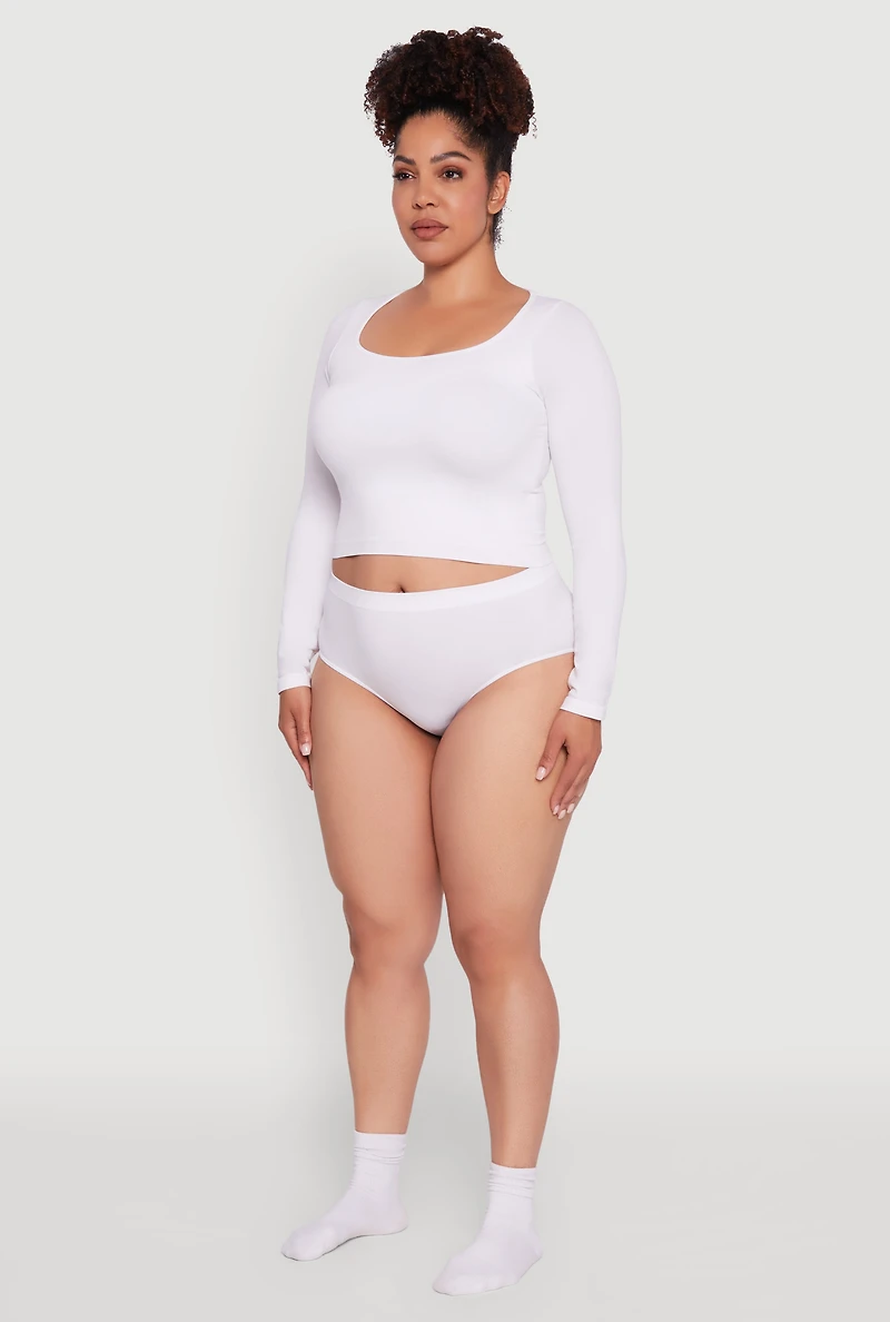 Plus High Waisted Seamless Basic Bikini Underwear