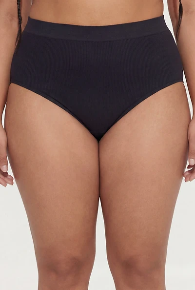 Plus Seamless Ribbed Knit High Waist Bikini Panty