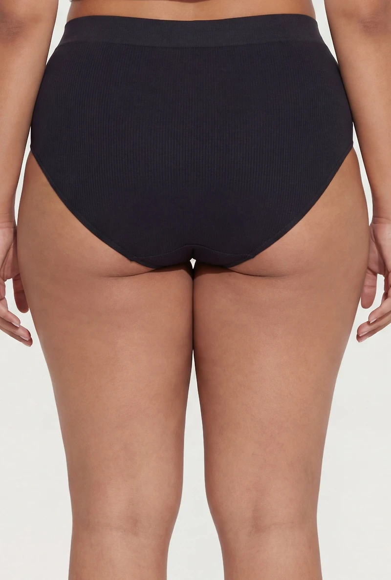 Plus Seamless Ribbed Knit High Waist Bikini Panty