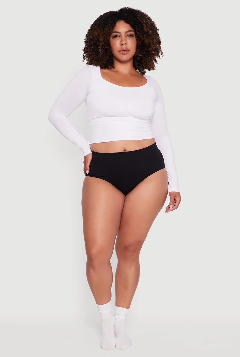 Plus Solid Seamless High Waisted Hipster Panty