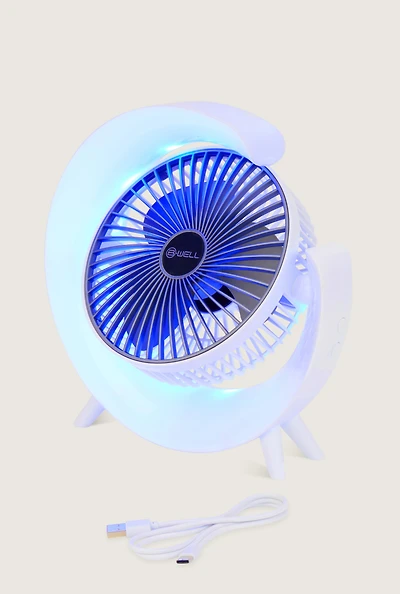 LED Light Swivel Desk Fan, White