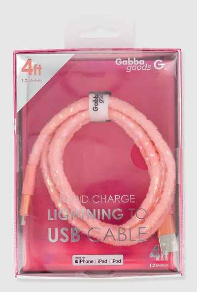 Iridescent Plush Lightning Charging USB Cable 4 FT