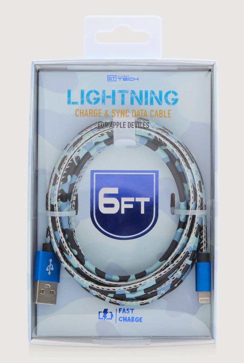 Camo Lightning Charge and Sync Data Cable 6 Ft