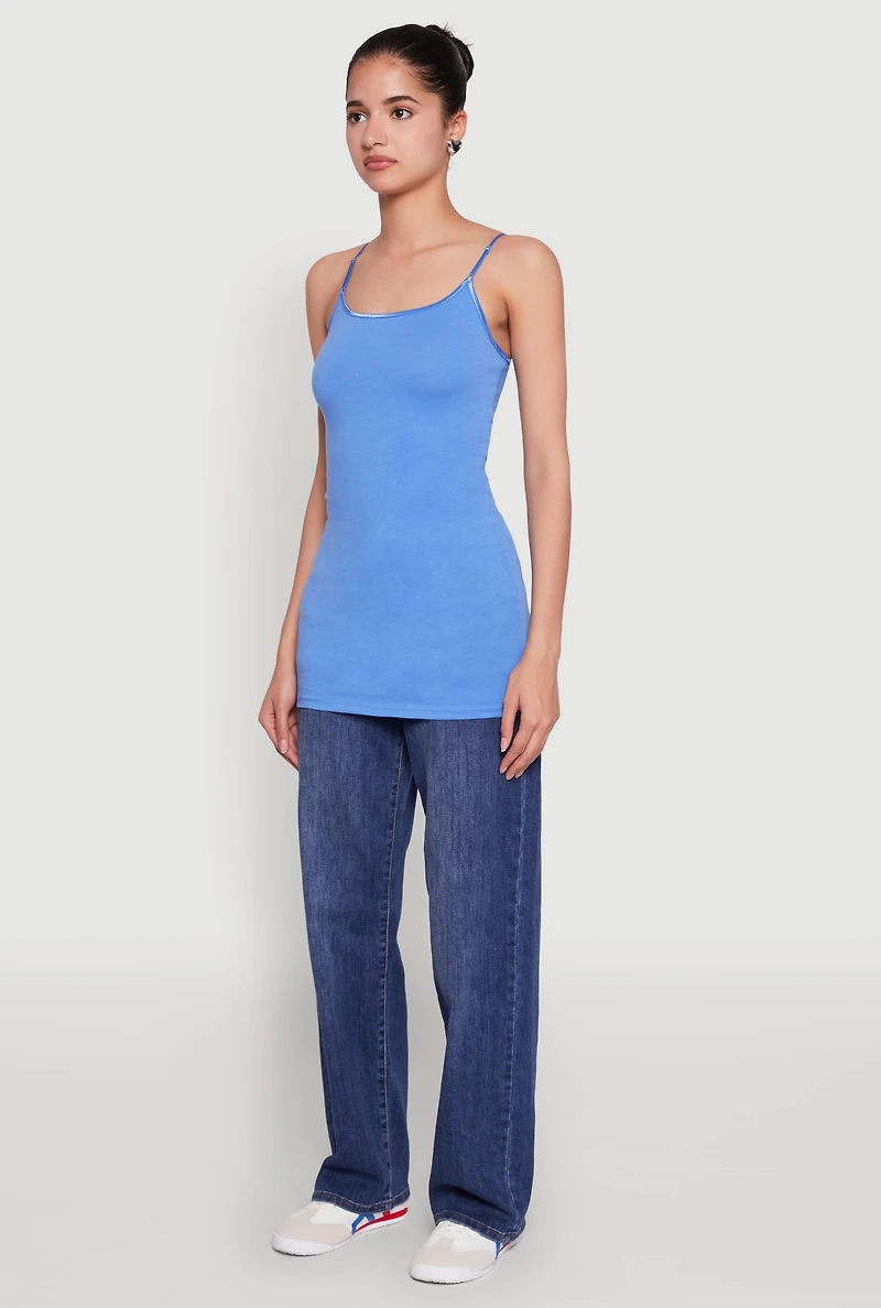 Womens Scoop Neck Basic Cami, Blue, Size L