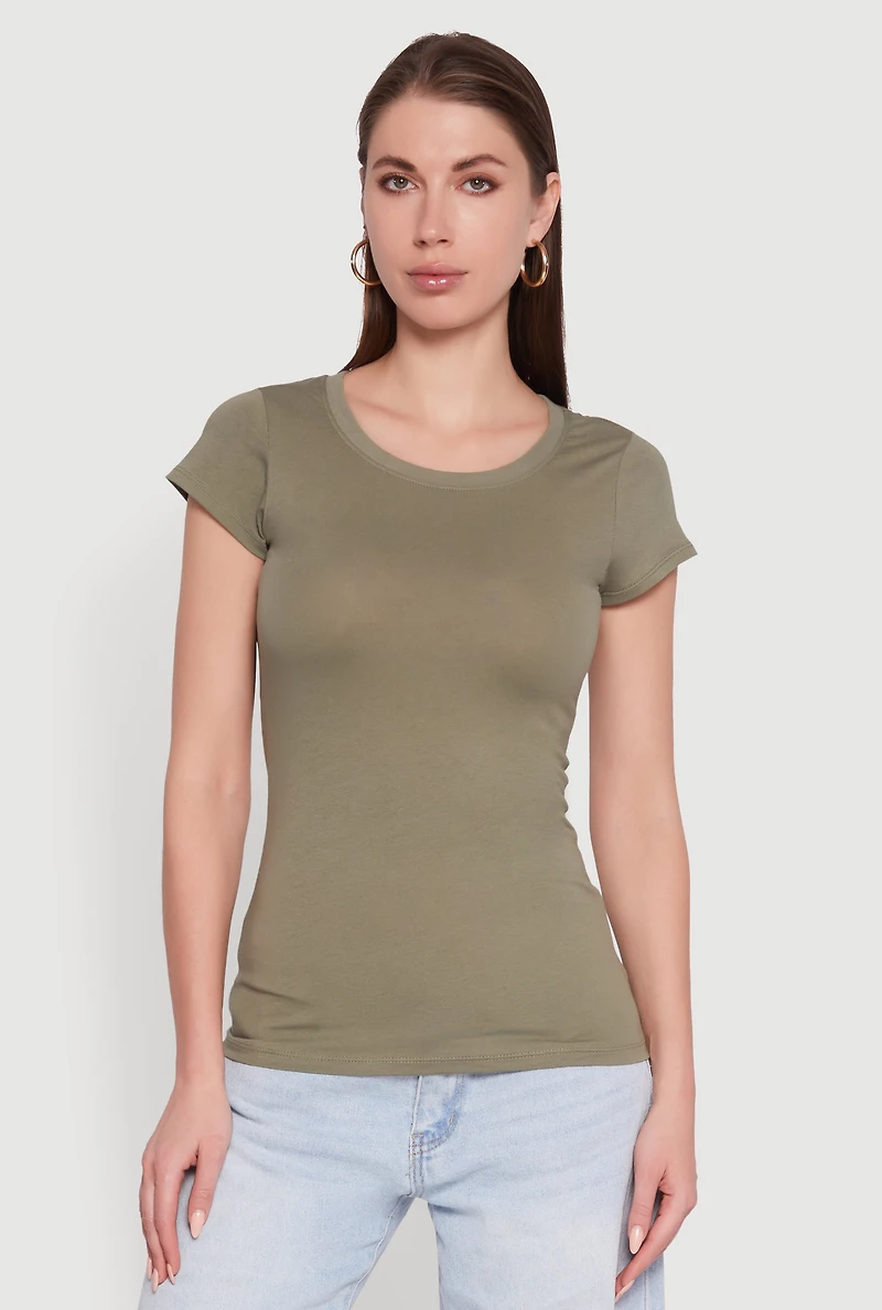 Womens Short Sleeve Scoop Neck Tee, Green, Size M