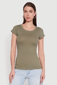 Womens Short Sleeve Scoop Neck Tee, Green, Size M
