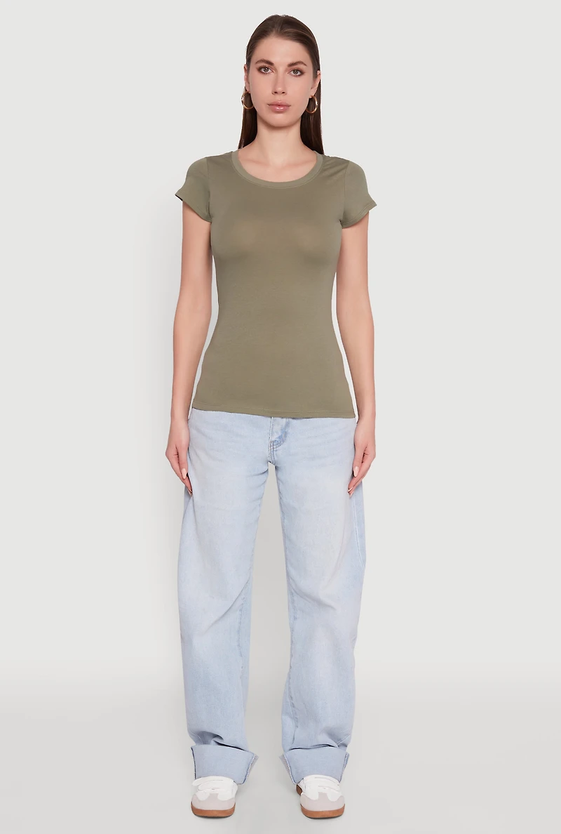 Womens Short Sleeve Scoop Neck Tee, Green, Size M